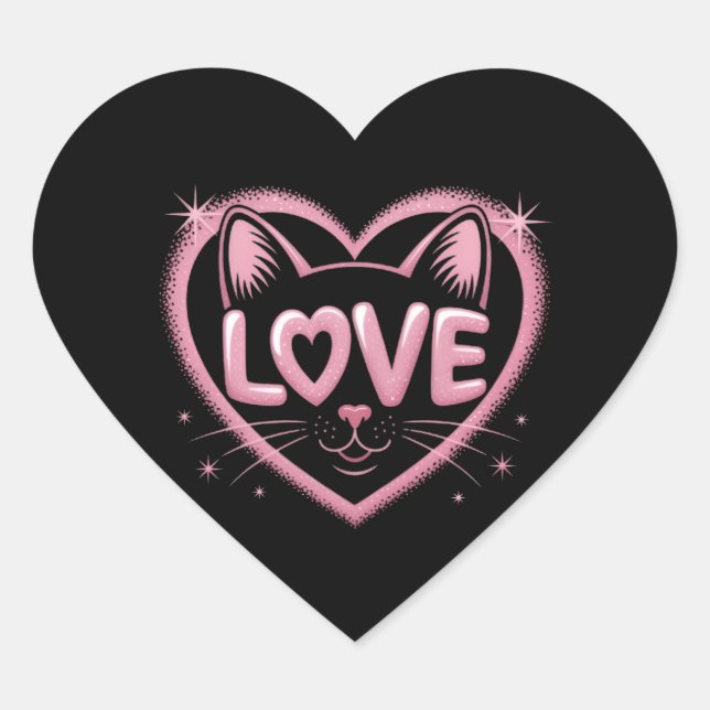 Sparkling Cat Love Herz-Aufkleber (Vorderseite)