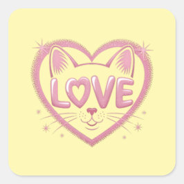 Sparkling Cat Love Quadratischer Aufkleber
