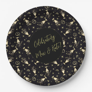 Sparkling Celebration Gold & Black Customizable Pappteller
