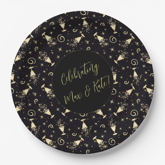 Sparkling Celebration Gold & Black Customizable Pappteller (Vorderseite)