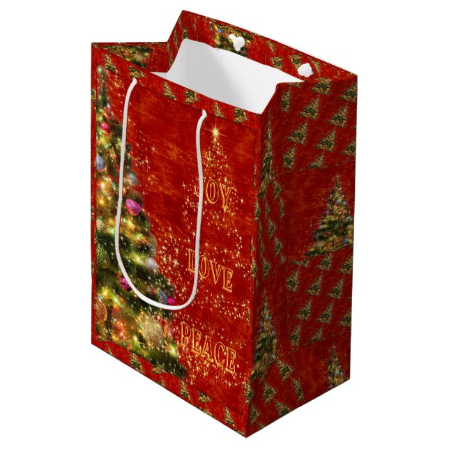 Sparkling Christmas Tree Medium Geschenktasche Mittlere Geschenktüte (Vorderseite Schrägansicht)