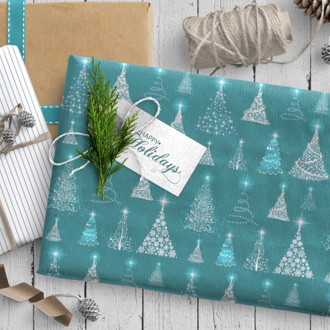 Sparkling Christmas Trees Muster Aquamarin ID844 Geschenkpapier (Von Creator hochgeladen)