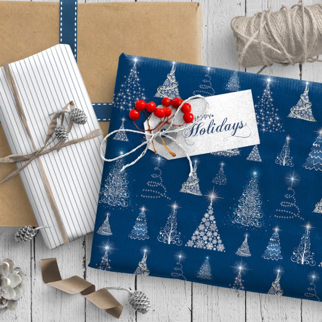 Sparkling Christmas Trees Muster Blue ID844 Geschenkpapier (Von Creator hochgeladen)