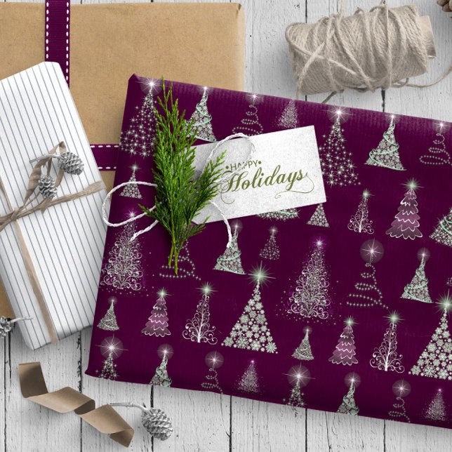 Sparkling Christmas Trees Pattern Wine ID844 Geschenkpapier (Von Creator hochgeladen)