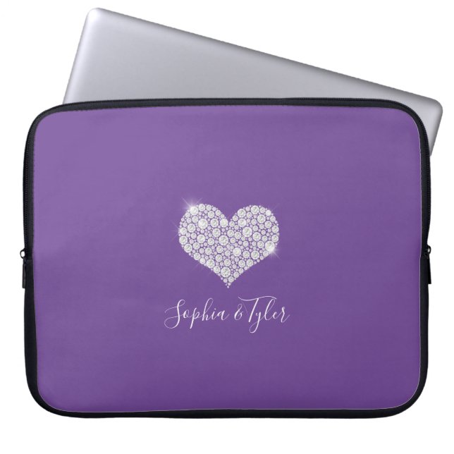 Sparkling Diamond Herz White Script Namen, Lila Laptopschutzhülle (Vorderseite)