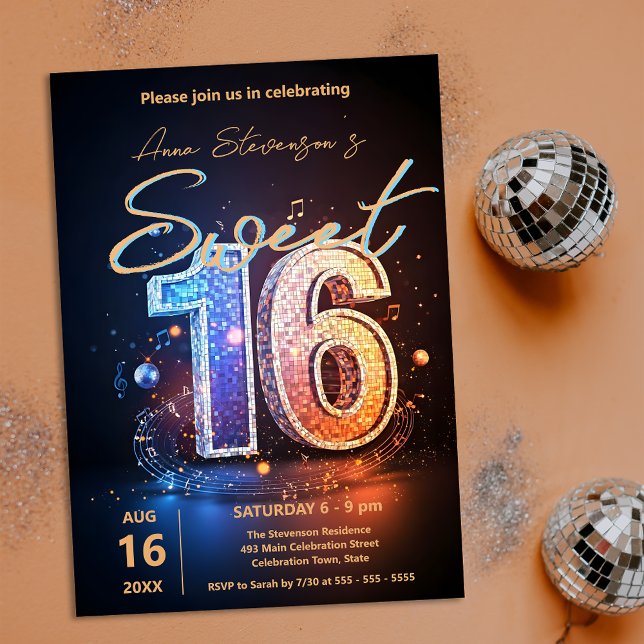 Sparkling Disco Sweet 16 Geburtstagsfeier Einladung (Von Creator hochgeladen)