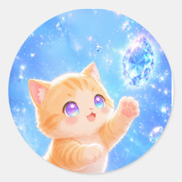 Sparkling Dreams: Kitten & Blue Gems Runder Aufkleber