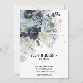 Sparkling Dusty Blue & Plum Wedding Einladung