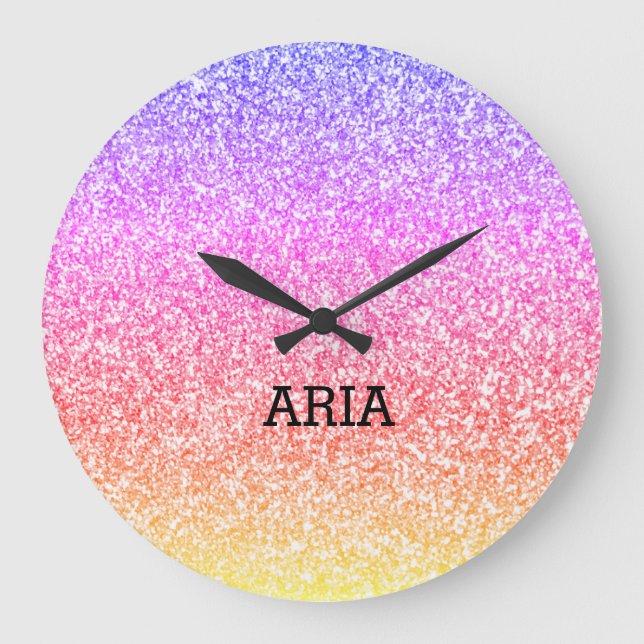 Sparkling elegant gurt Regenbogen bunt niedlich Große Wanduhr (Vorderseite)