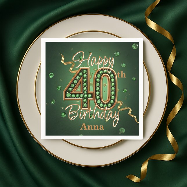 Sparkling Emerald Green and Gold 40th Birthday Serviette (Von Creator hochgeladen)