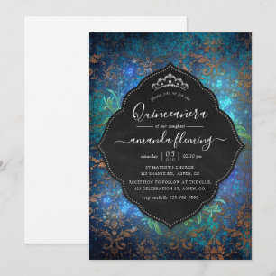 Sparkling Fantasy Vintage Damast Quinceañera Einladung