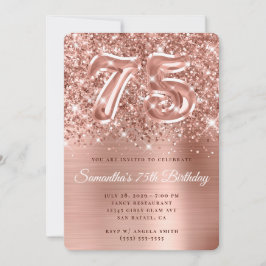 Sparkling Glittery Rose Gold Glam 75. Geburtstag Einladung
