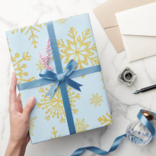 Sparkling Gold Glitzer Schneeflocken Baby Blue Geschenkpapier