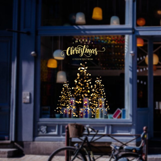 Sparkling Gold Weihnachtsbaumen Business Holiday Fensteraufkleber (Sparkling Gold Christmas Trees Business Holiday Window Cling)