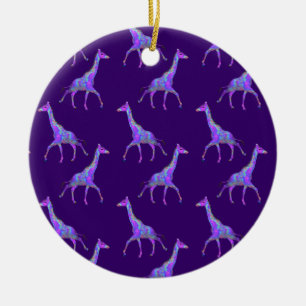 Sparkling Hippie Style Lila Giraffe Keramikornament