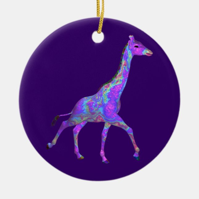 Sparkling Hippie Style Lila Giraffe Keramikornament (Vorne)