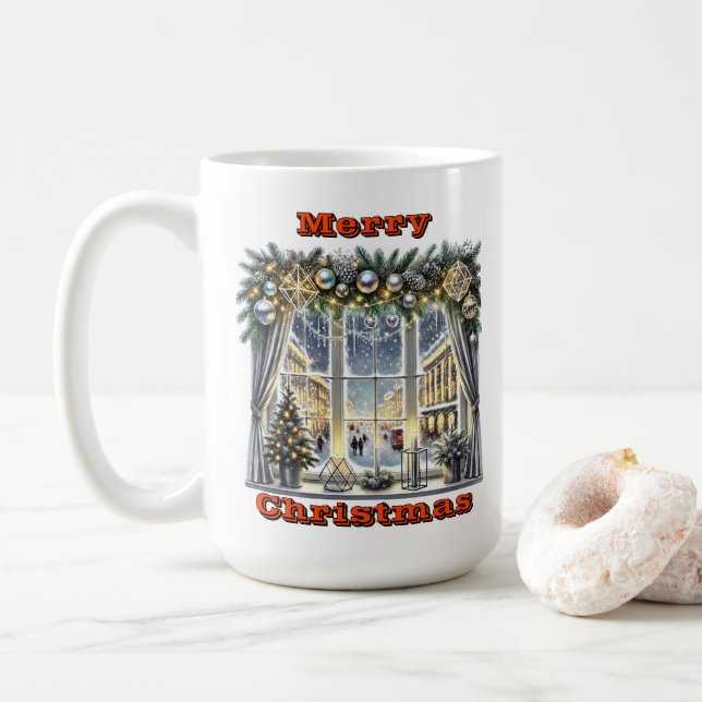 Sparkling Holiday Window Scene Kaffeetasse (Mit Donut)