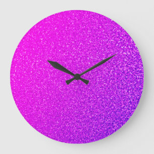 Sparkling Hot Pink Lila Glitzer Ombre Girly Cool Große Wanduhr