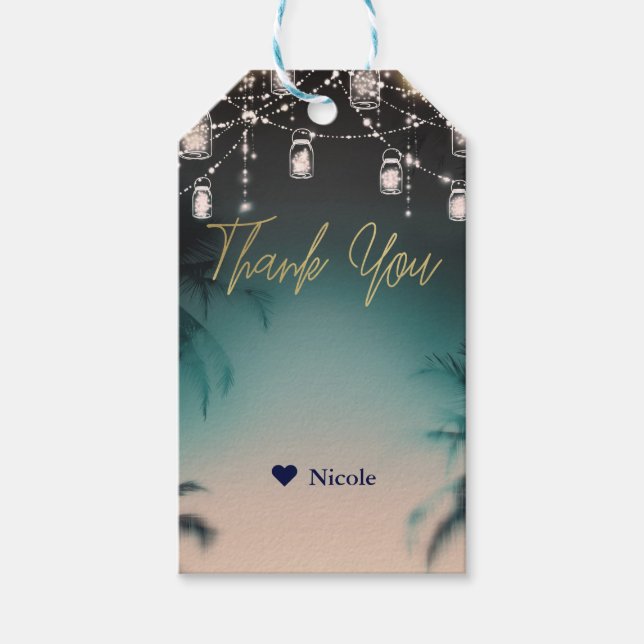 Sparkling Lights Palm Trees Elegant Beach Weißding Geschenkanhänger (Vorderseite)