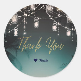 Sparkling Lights Palm Trees Elegant Beach Weißding Runder Aufkleber