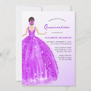Sparkling Lila Kleid Ombre Quinceañera Geburtstag Einladung