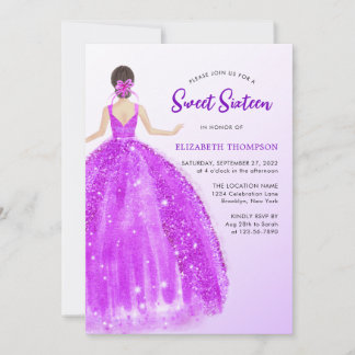 Sparkling Lila Kleid Ombre Sweet 16 Geburtstag Einladung
