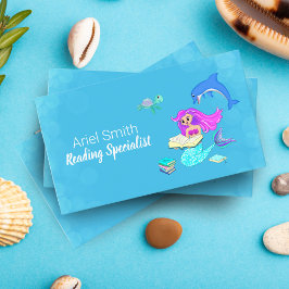 Sparkling Mermaid Reading Books Business Card Visitenkarte