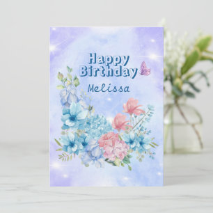 Sparkling Moderne blaue Wildblumen zum Geburtstag Feiertagskarte