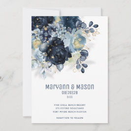 Sparkling Navy Gold Dusty Blue Modern Wedding Ankündigung