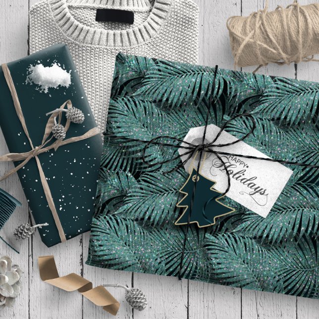 Sparkling Palm Blätter Muster Aquamarin ID831 Geschenkpapier (Von Creator hochgeladen)