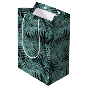 Sparkling Palm Blätter Muster Aquamarin ID831 Mittlere Geschenktüte