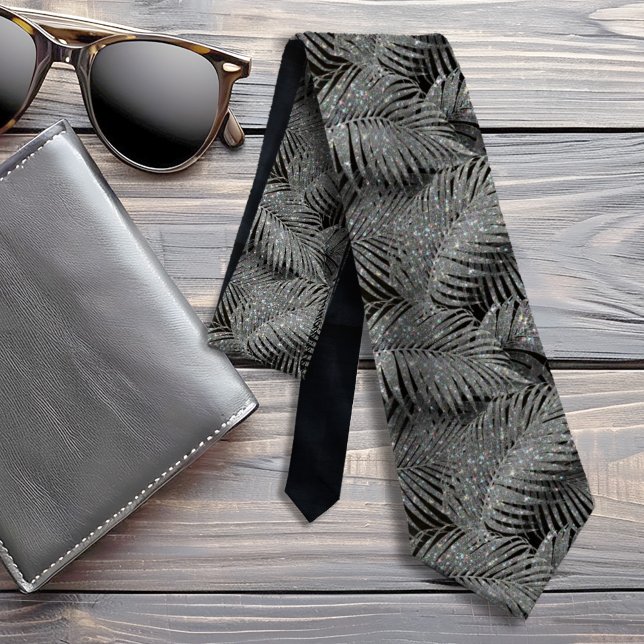 Sparkling Palm Leaves Pattern Silver ID 831 Krawatte (Von Creator hochgeladen)