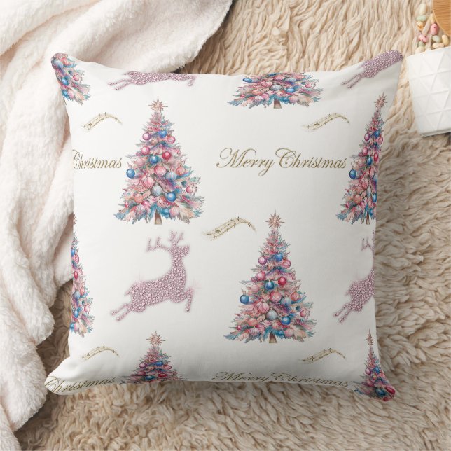 Sparkling Pastel Christmas Trees and Reindeer  Kissen (Decke)