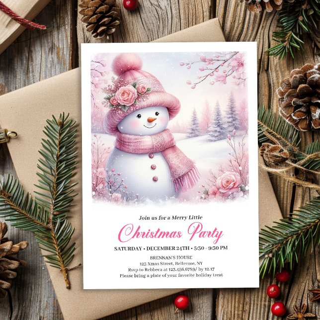 Sparkling Pink Snowman Kids Christmas Invite Digit Einladung (Sparkling Pink Snowman Kids Christmas Invite Digital File)