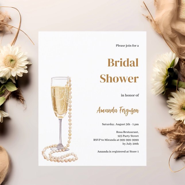 Sparkling Prosecco Perls Bridal Duwer Einladung (Von Creator hochgeladen)