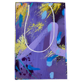 Sparkling Purple and Yellow Abstract Art Gift Bag Mittlere Geschenktüte