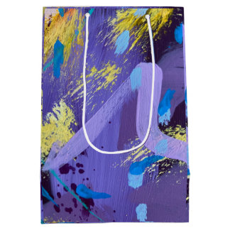 Sparkling Purple and Yellow Abstract Art Gift Bag Mittlere Geschenktüte