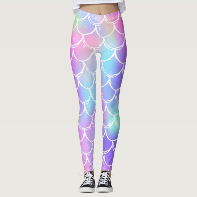 Sparkling Rainbow Mermaid Scales Leggings (Vorderseite)