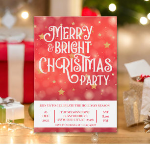 Sparkling Red Star Merry Bright Weihnachts-Party Einladung