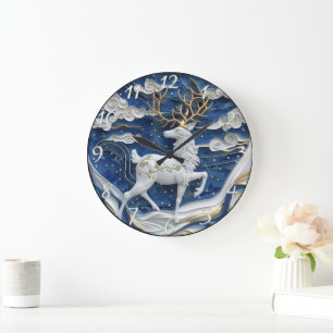 Sparkling Reindeer Christmas Joy Große Wanduhr