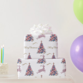 Sparkling Reindeer Pastel Pink Christmas  Geschenkpapier