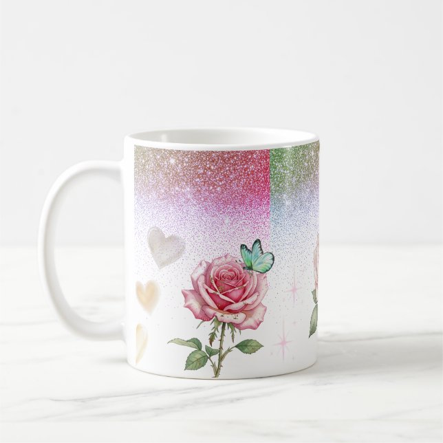 Sparkling Rose and Butterfly Coffee Mug Kaffeetasse (Links)