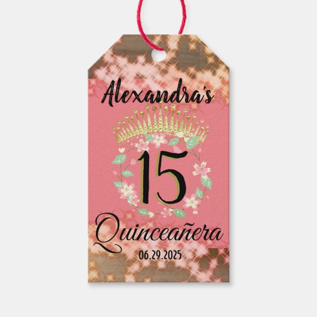 Sparkling Rose Gold Quinceñera Prinzessin Spanisch Geschenkanhänger (Vorderseite)