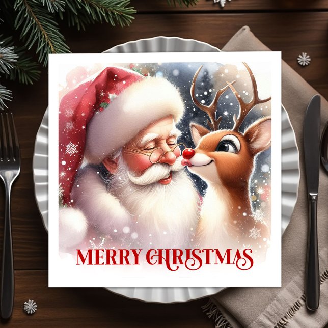 Sparkling Santa Rudolph Xmas Table Napkins Serviette (Sparkling Santa Rudolph Xmas Table Napkins)