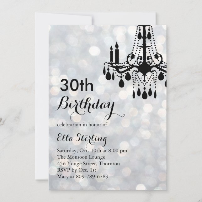 Sparkling Silver Ballroom 30. Geburtstag Einladung (Vorderseite)