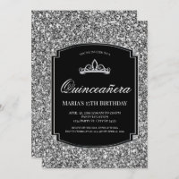 Sparkling Silver Glitzer Quinceañera Einladungen