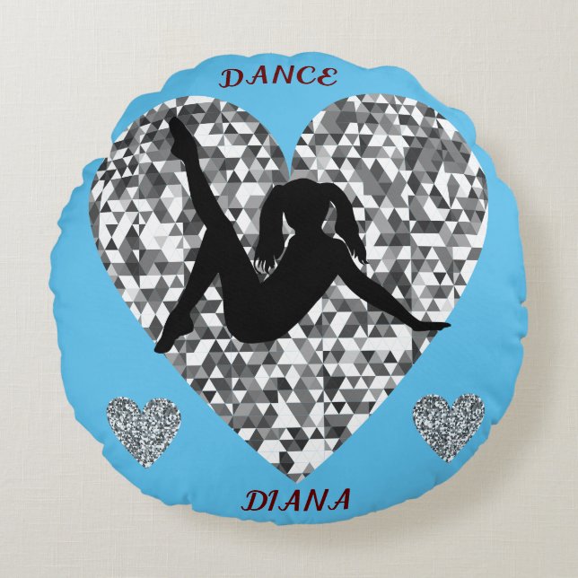 Sparkling Silver Heart Dance Rundes Kissen (Vorderseite)