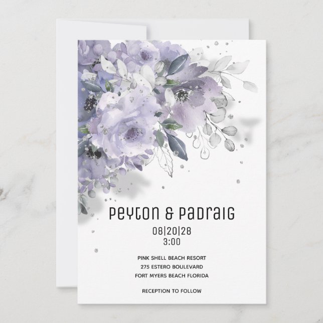 Sparkling Silver Mauve Wedding Einladung (Vorderseite)