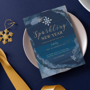Sparkling Silvester Party Navy Gold Watercolor Feiertagskarte