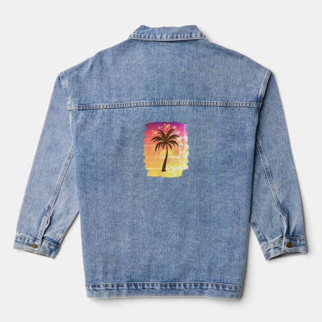 Sparkling Sunset Palm Tree | Tropical Paradise Sil Jeansjacke (Rückseite)